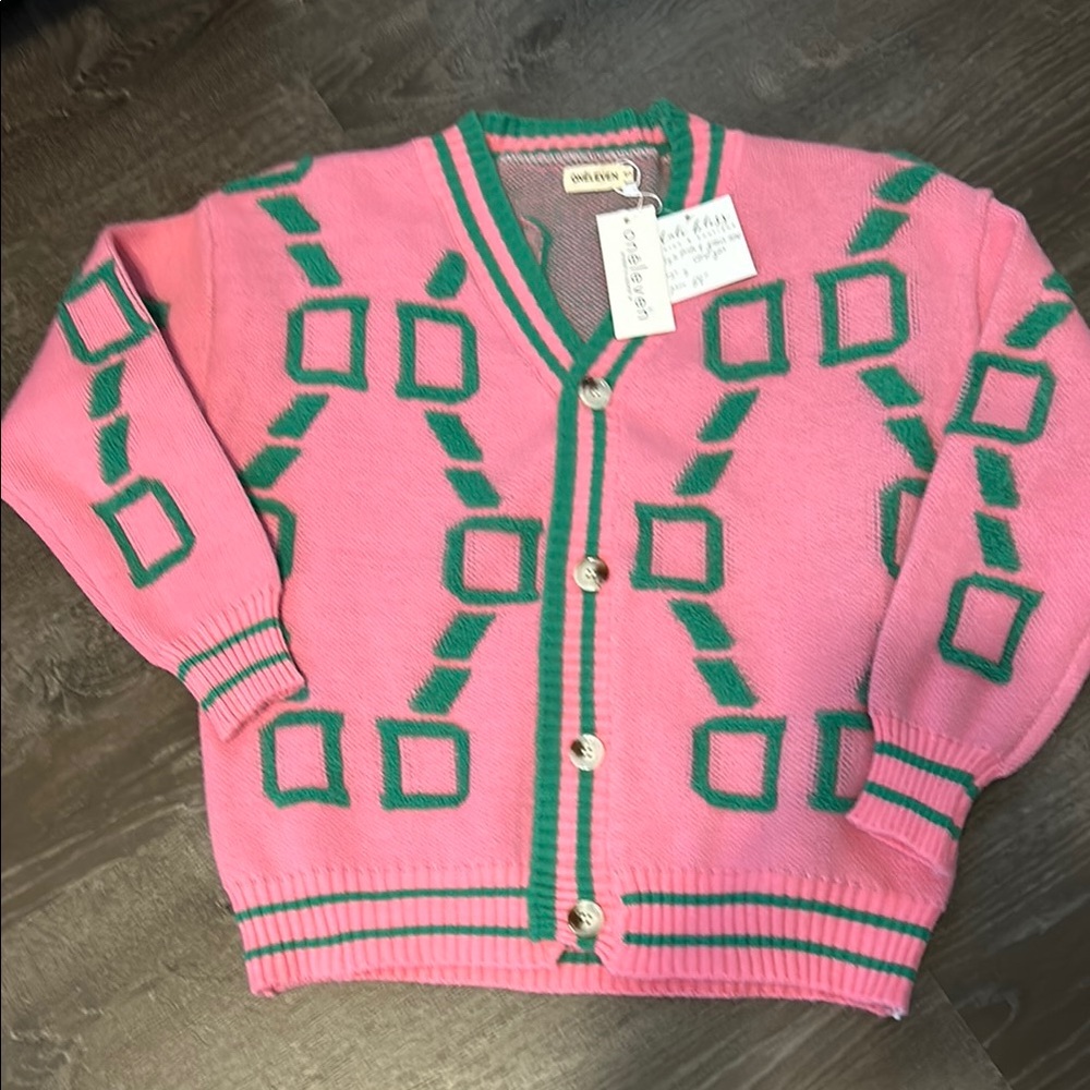 One Eleven Pink and Green Retro  Sweater Size Small.